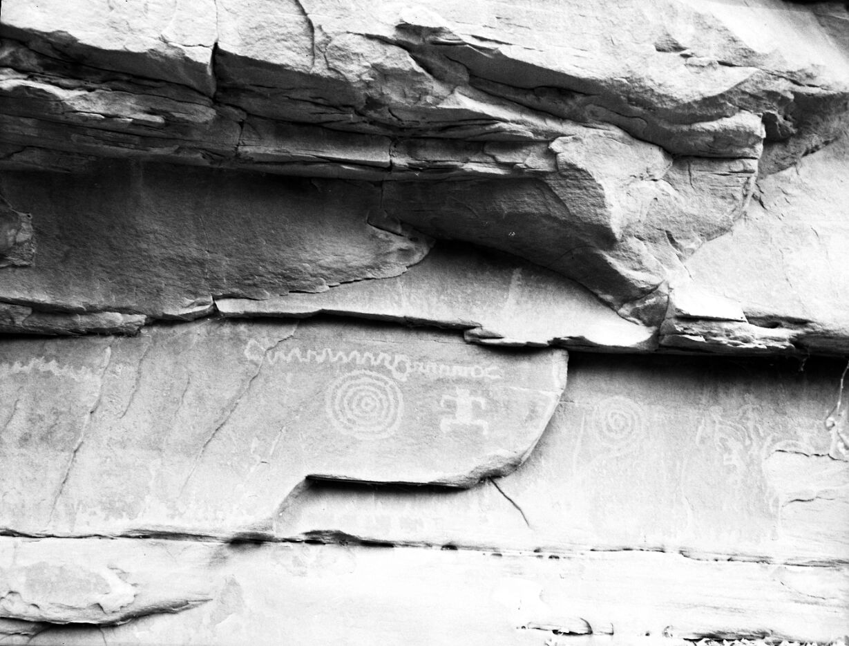 Petroglyphs in Petroglyph Canyon interpretive area; subject to interpretation.