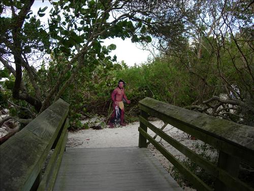 Cutout exhibits of 16th century explorers and Native Americans on the nature trail at De Soto National Memorial in Dec. 2004