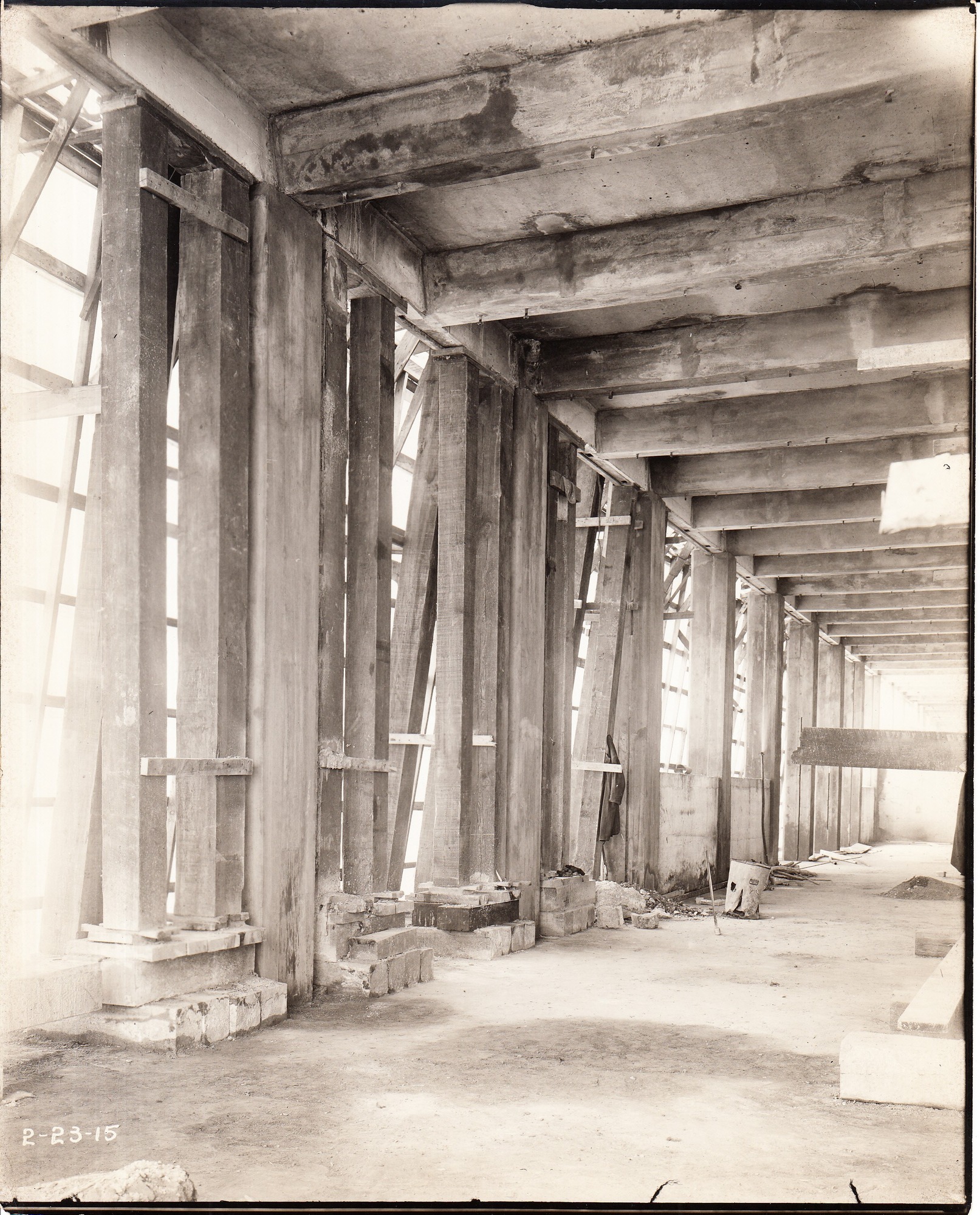 Building 11, Phonograph Works, interior, five reconstructed columns.