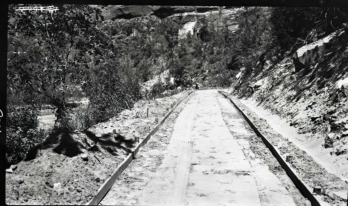 Narrows Trail construction, station 13-00, looking north.
