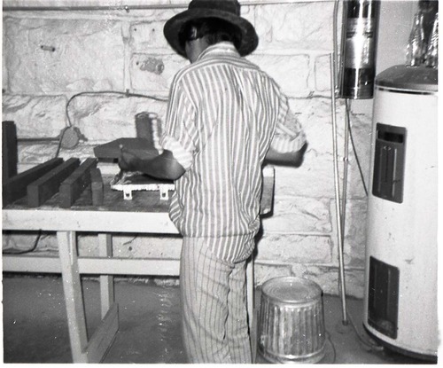 BW Photo of Navajo workers in wood shop.