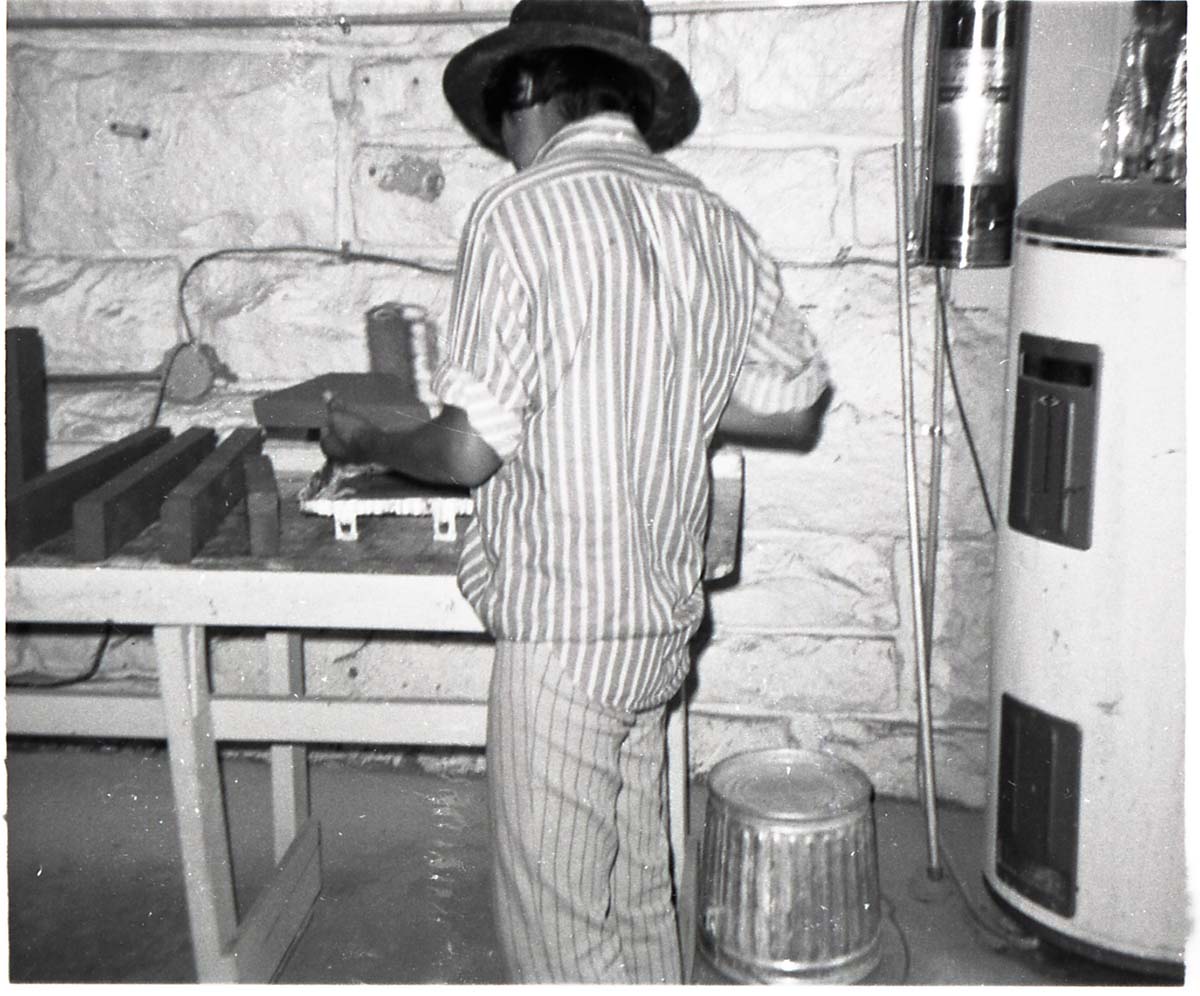 BW Photo of Navajo workers in wood shop.