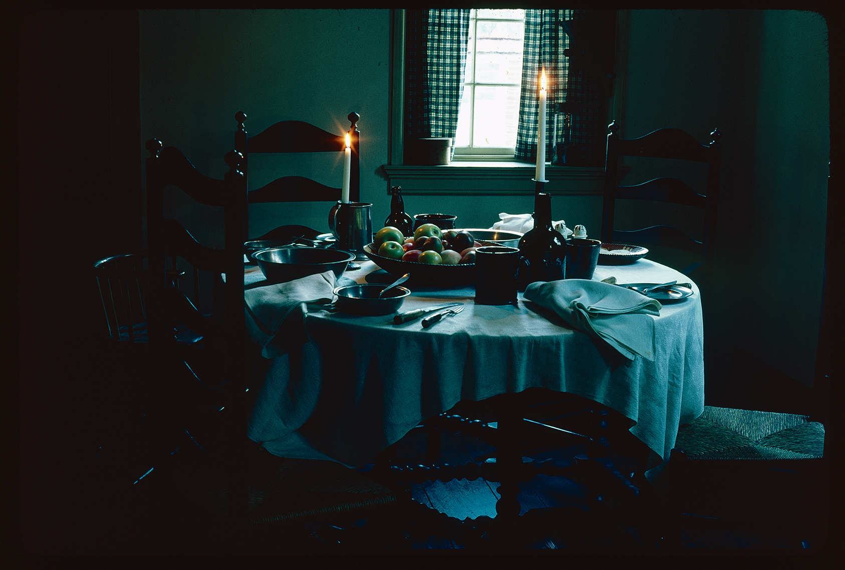 Bishop White House. Interior. 1st floor, kitchen. Looking northeast at kitchen table.
