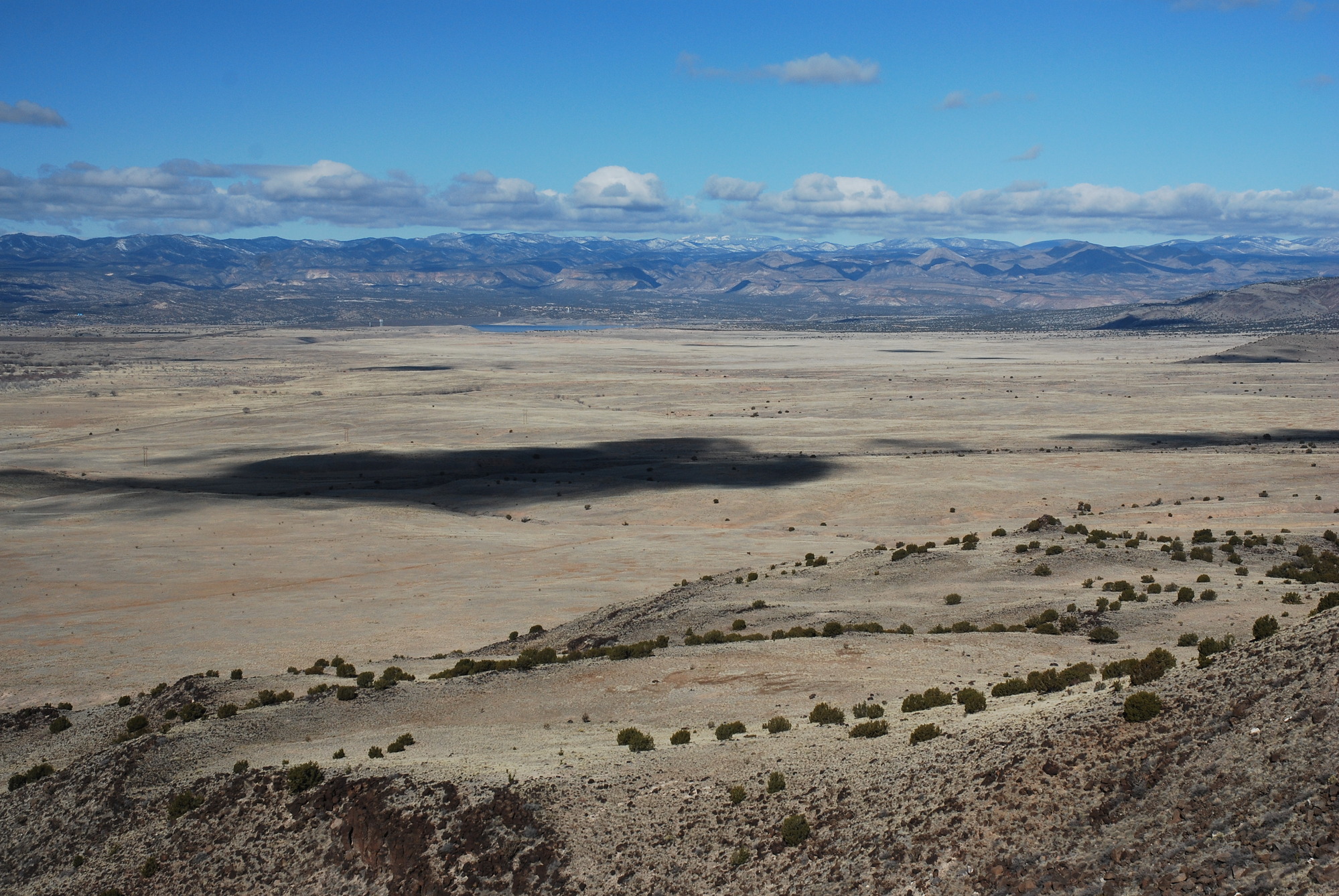 A mountain range in the distance.