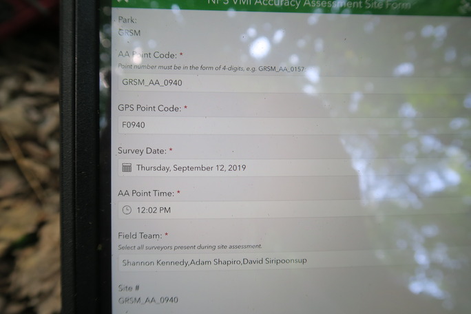 GRSM Accuracy Assessment. Plot Code: GRSM_AA_0940_1