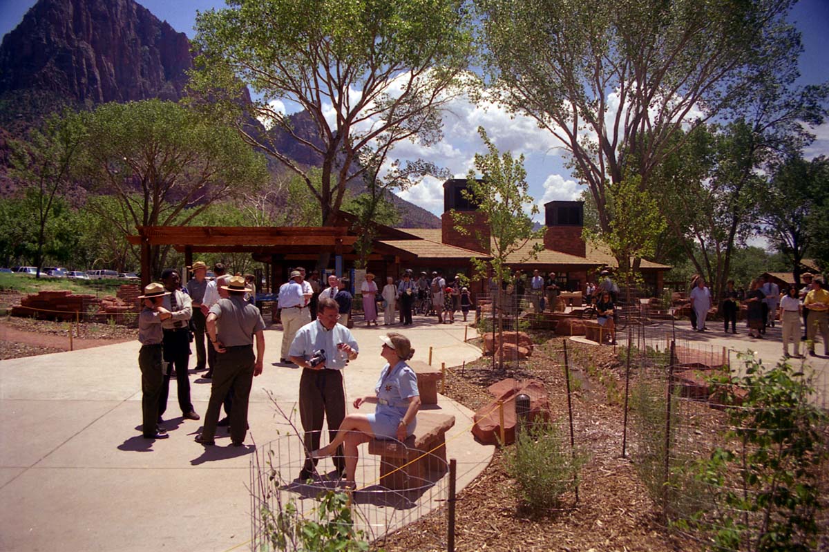 Color Photos of the official launch of the Zion shuttle system- same day as the new visitor center opening.