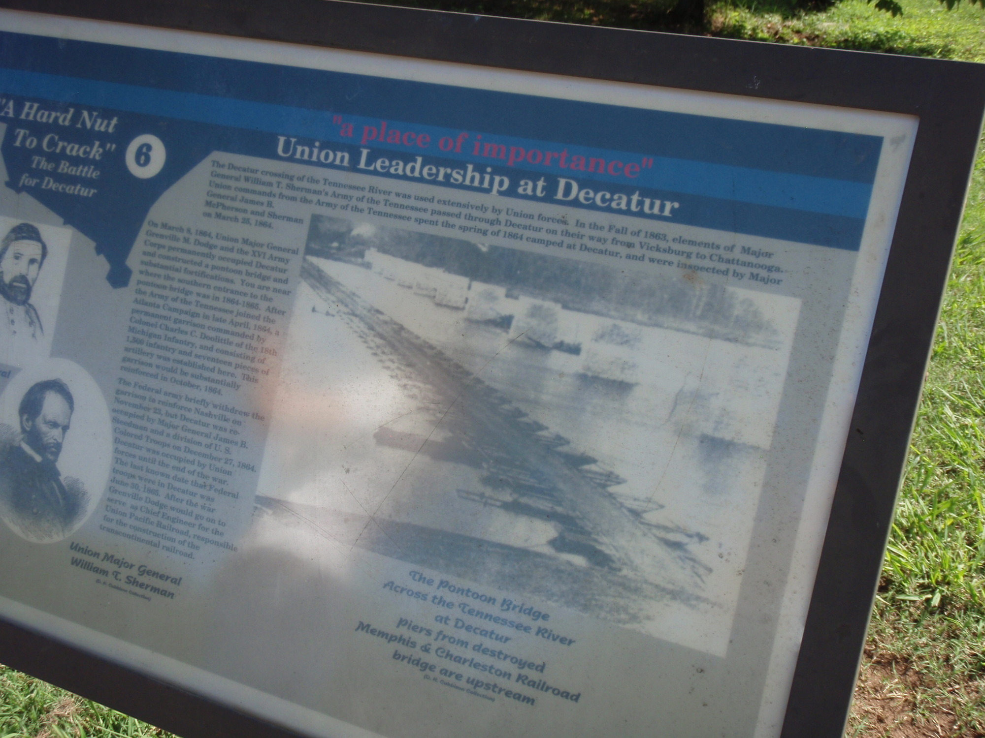 A wayside with the text "A place of importance: Union Leadership at Decatur" on it.
