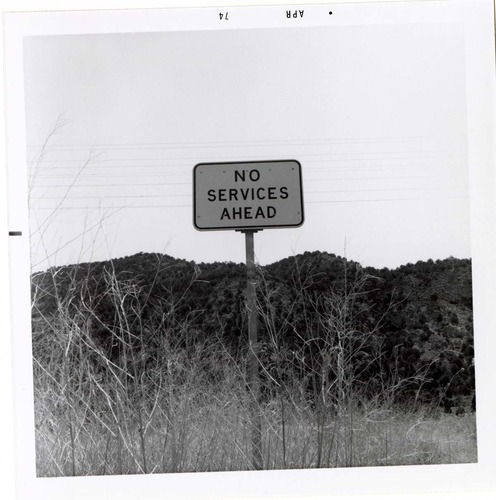 No Services Ahead' road sign near Kolob Canyon.
