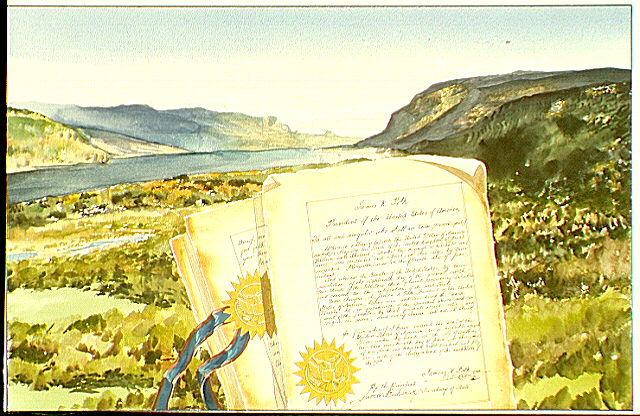 Oregon Charter superimposed over a panoramic landscape.