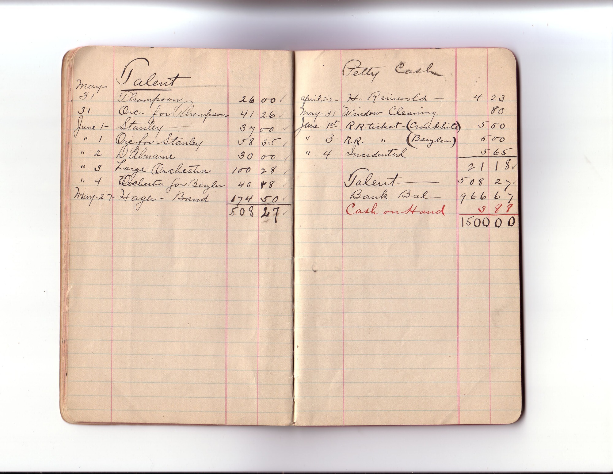Thomas Edison's New York City Recording Studio Cash Book 01 (of 21), Image 11 (of 41).
