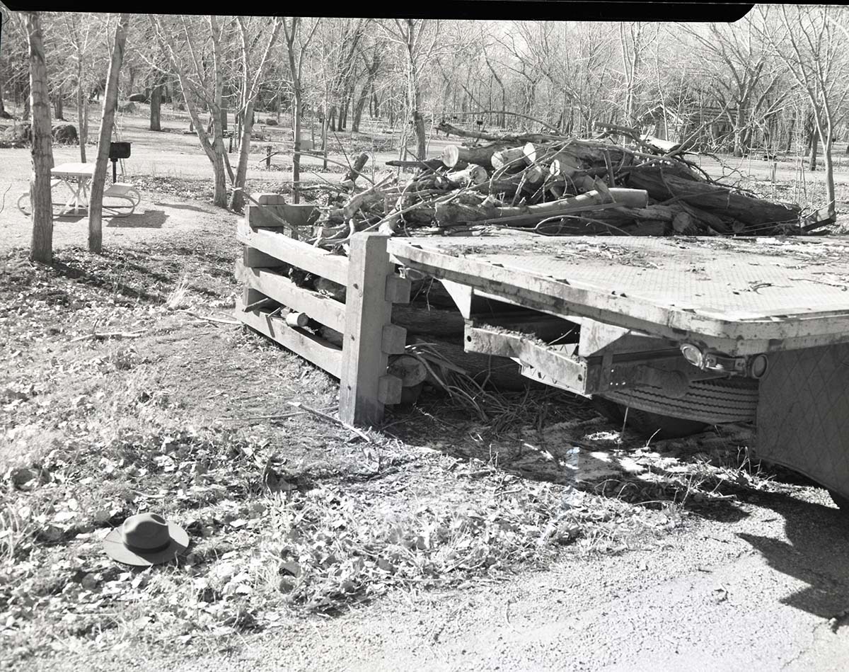 Site of visitor accident, location of wood rack and truck.