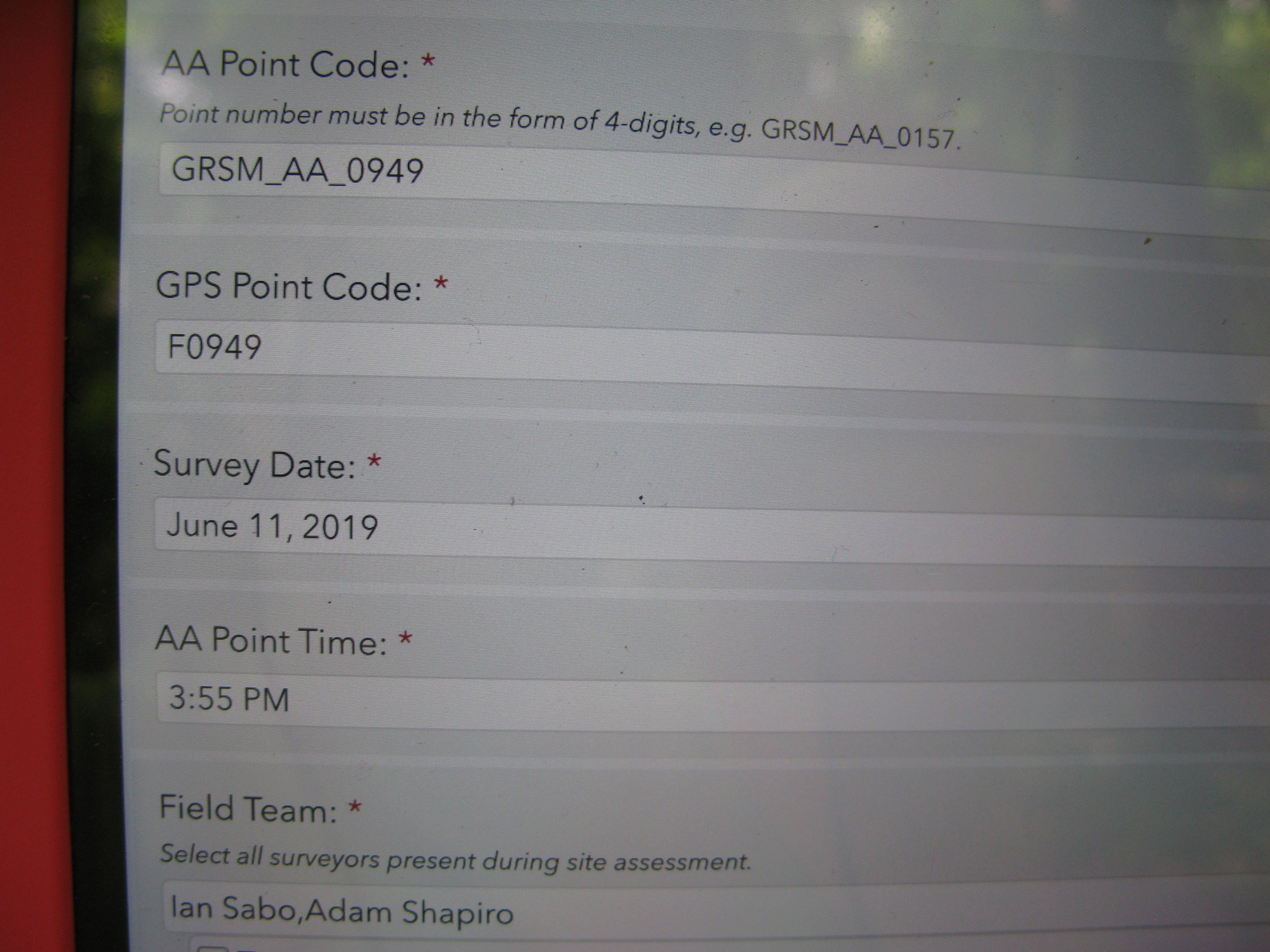 GRSM Accuracy Assessment. Plot Code: GRSM_AA_0949_1