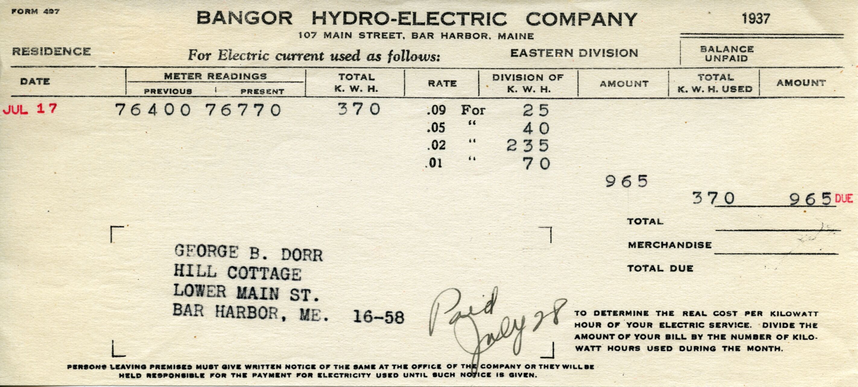 Receipt, BangorHydroElectric to Dorr, July 28, 1937.tif