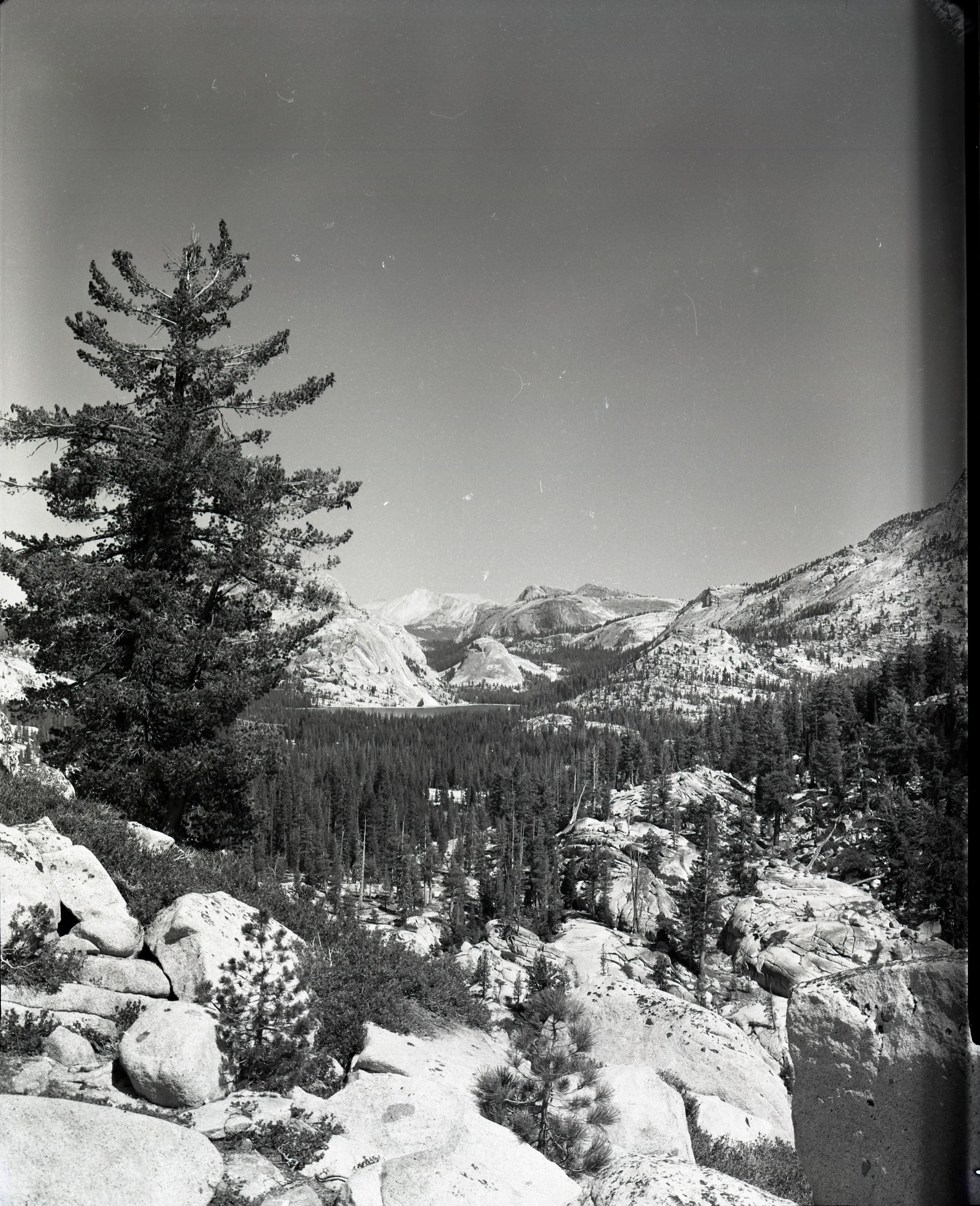 View from Olmstead Point area to Tenaya Lake and Pywiack Dome.