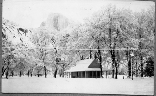 Schoolhouse near 1937 flood marker.