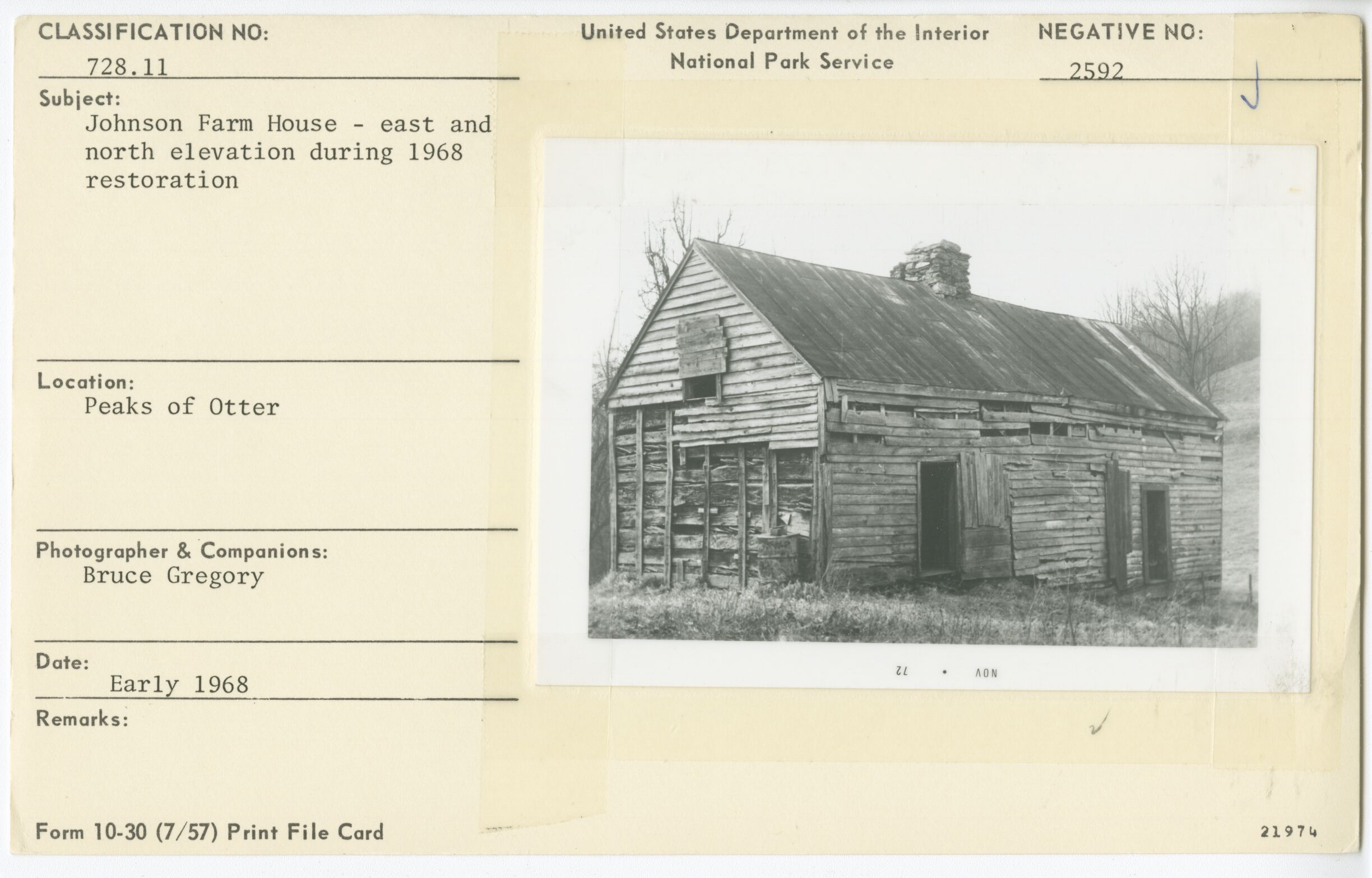 Johnson Farmhouse, east and north elevation during first phase of restoration