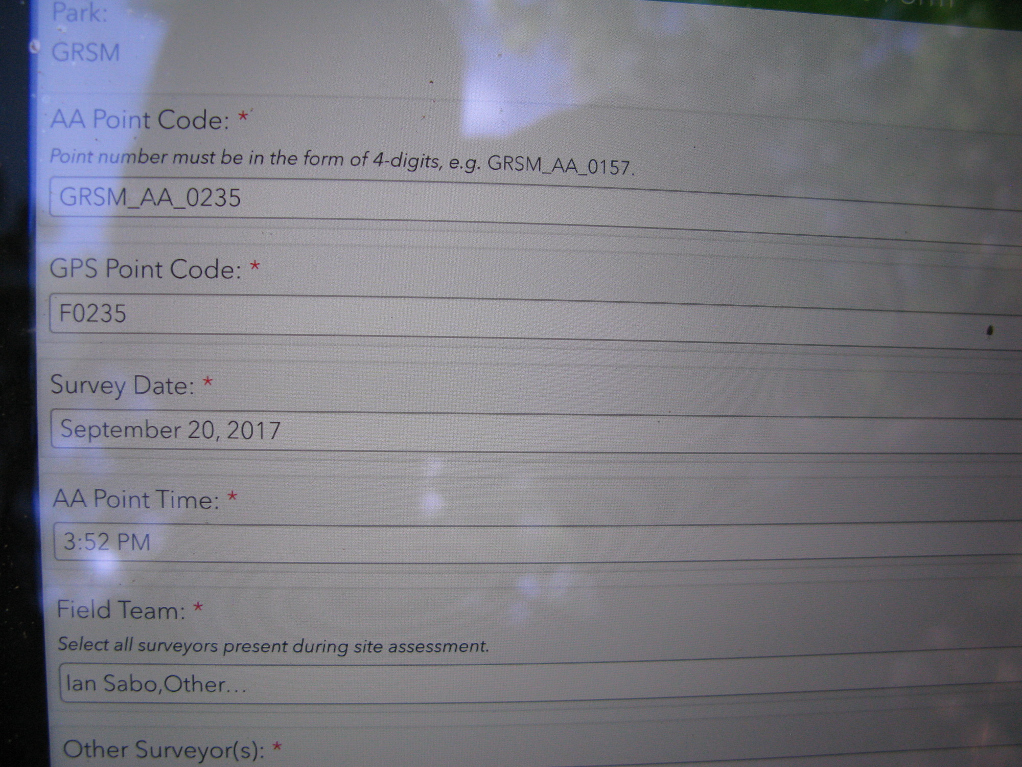 GRSM Accuracy Assessment. Plot Code: GRSM_AA_0235_1