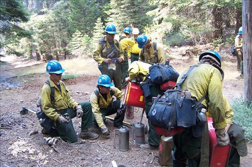 Sunset prescribed burn in Grant Grove, Sequoia and Kings Canyon National Parks, fall 2002