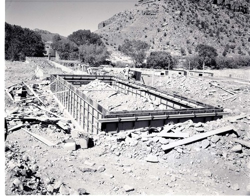 Forms for basement restroom walls ready to be poured at Mission 66 Visitor Center and Museum.