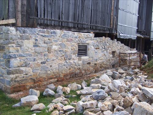 Rebuild repoint Newcomber Barn Foundation Antietam NB Sharpsburg MD.