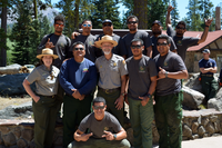 American Samoa Fire Crew and park staff. Superintendent Steve Gibbons and Karen Haner pose with members of the National Park of American Samoa fire crew at the centennial Day in the Park event in the Loomis Plaza