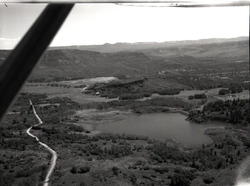 Blue Springs Lake and dam, aerial view 3/4-mile north of park boundary.