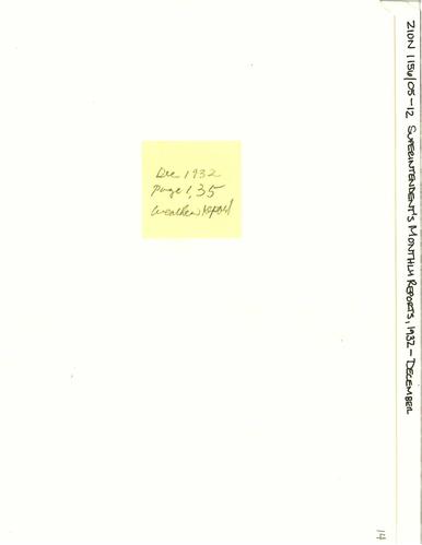 ZION 5087 Superintendents Monthly Report 1932 12