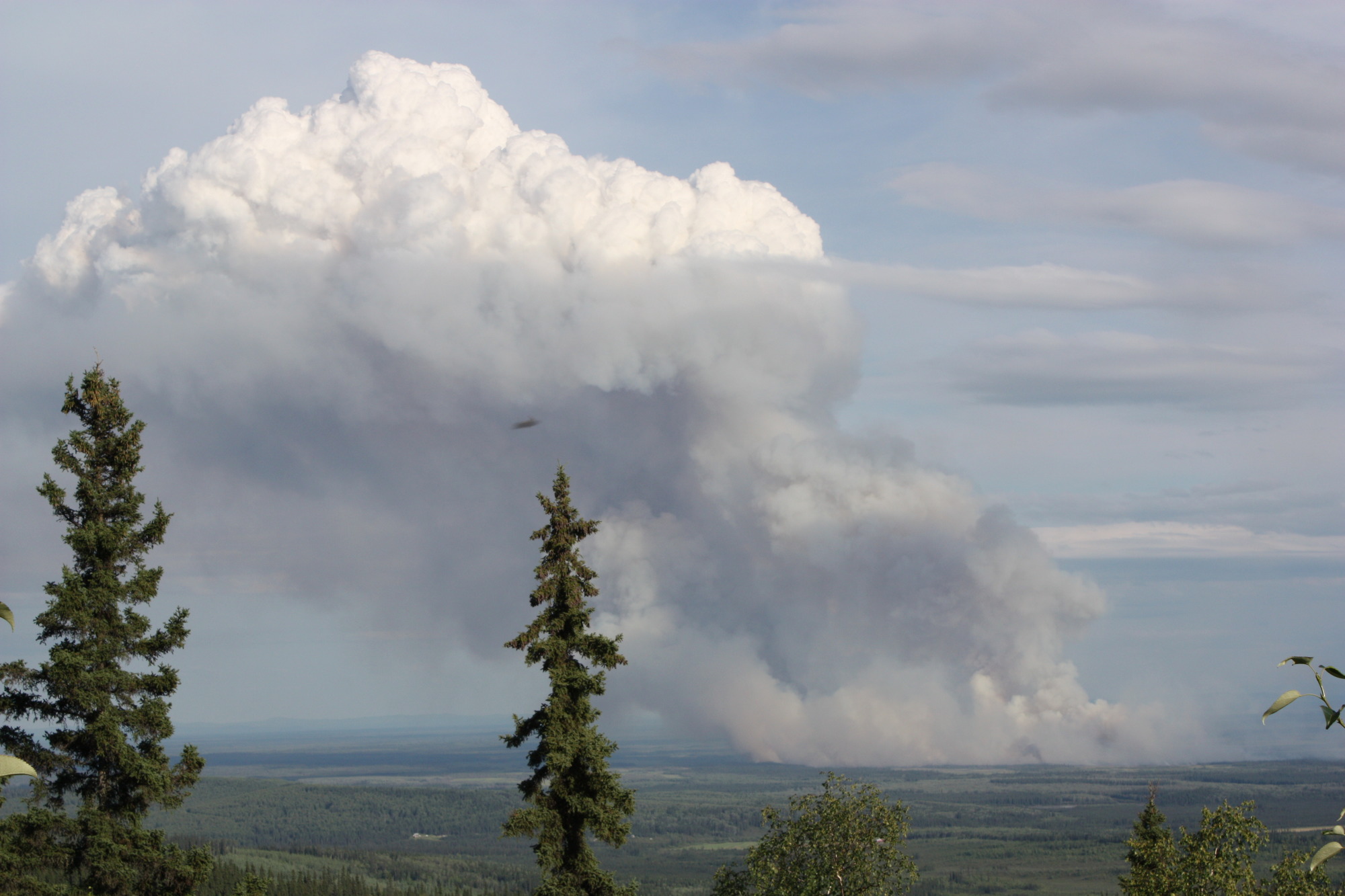 huge plume of smoke rising from a fire seen at a long distance
