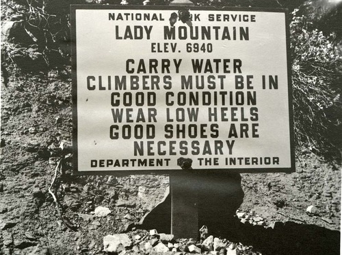 Warning sign at the start of Lady Mountain trail.