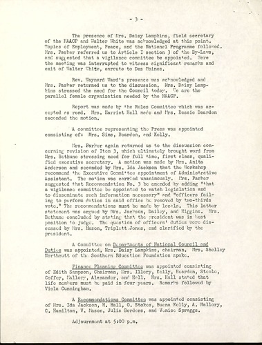 National Council of Negro Women Meeting Minutes