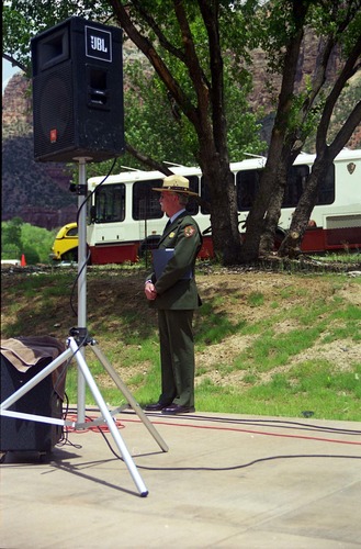 Color Photos of the official launch of the Zion shuttle system- same day as the new visitor center opening.