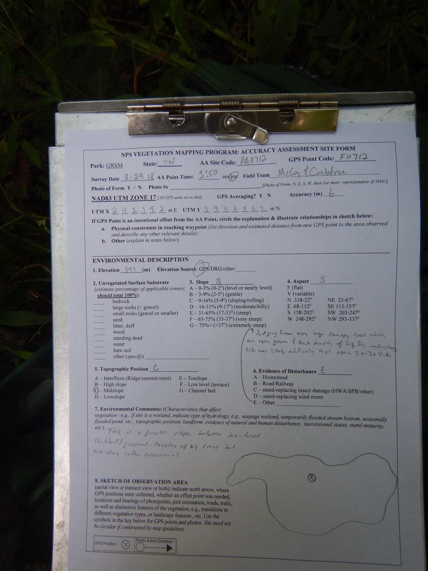 GRSM Accuracy Assessment. Plot Code: GRSM_AA_0712_1