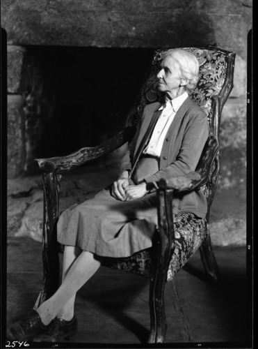 In old chair brought from Massachusetts for Yosemite Museum.