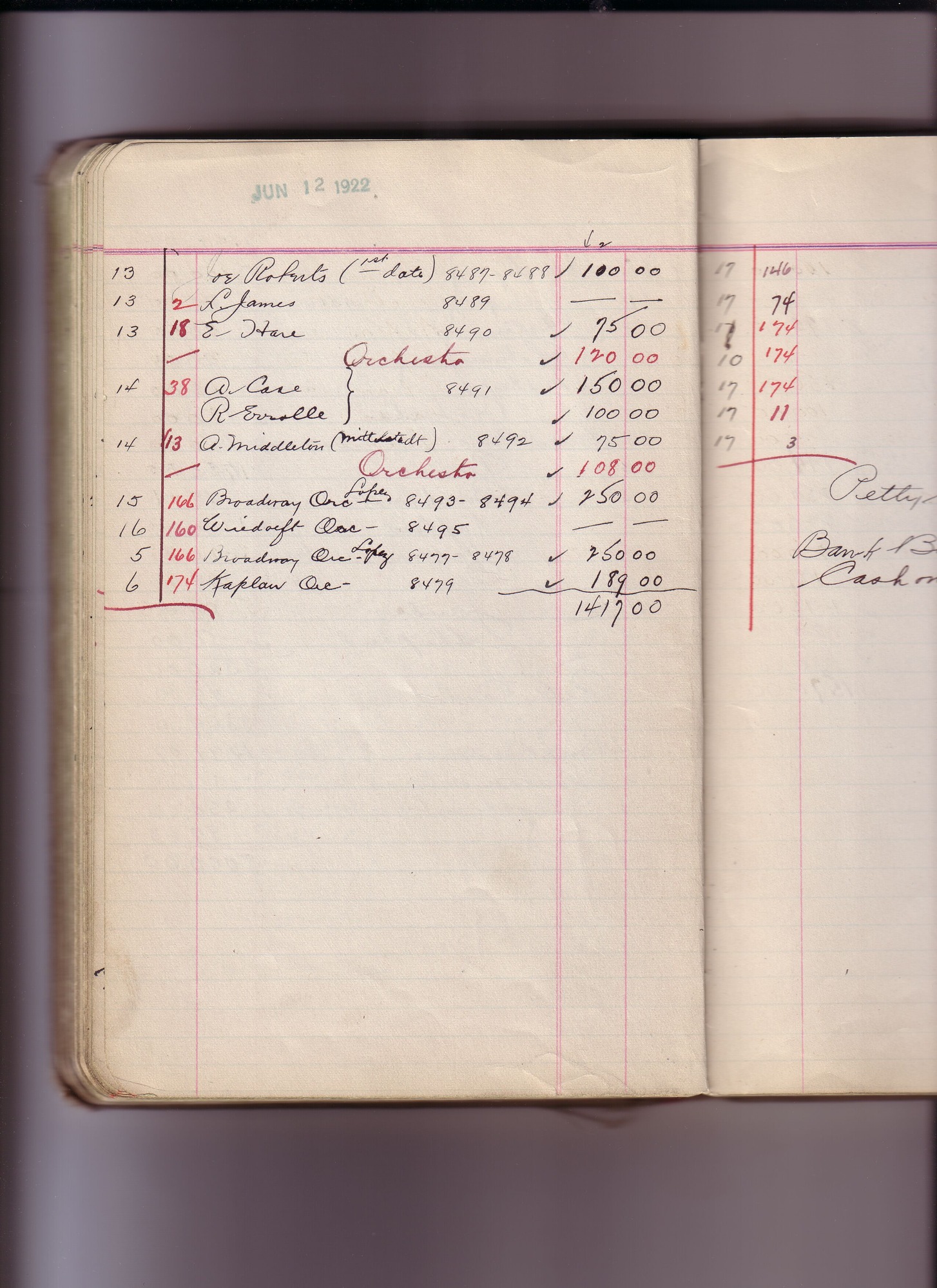 Thomas Edison's New York City Recording Studio Cash Book 17 (of 21), Image 146 (of 244).