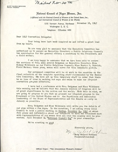 National Council of Negro Woman correspondence, 1947
