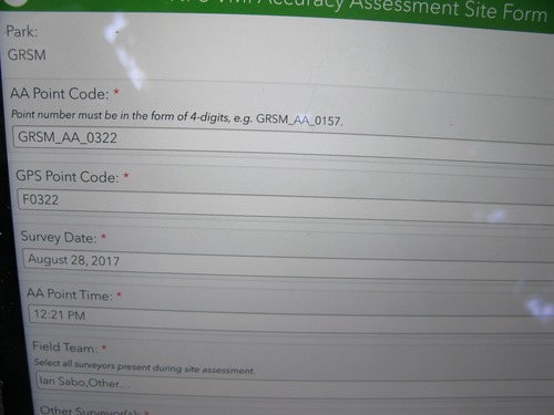 GRSM Accuracy Assessment. Plot Code: GRSM_AA_0322_1