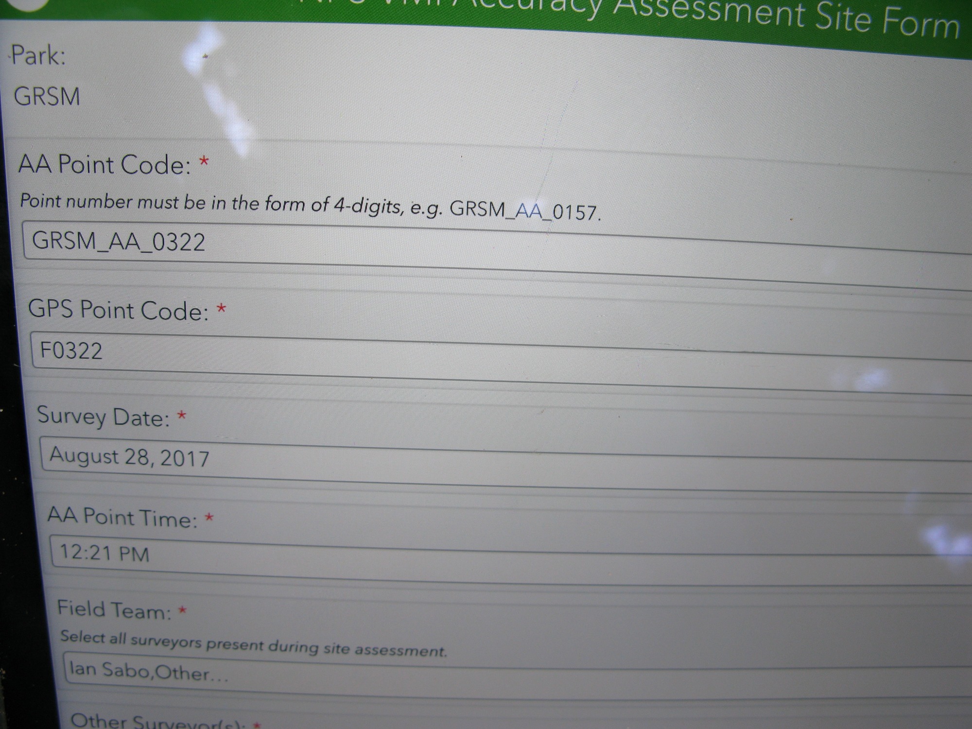 GRSM Accuracy Assessment. Plot Code: GRSM_AA_0322_1