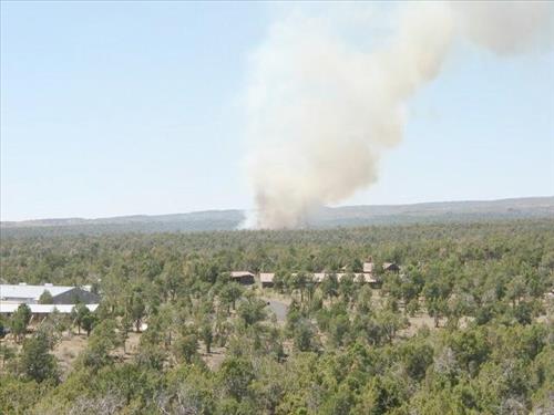 Photos of white smoke indicating start of the fire on the first day of Long Mesa Fire, Mesa Verde National Park, July 29, 2002