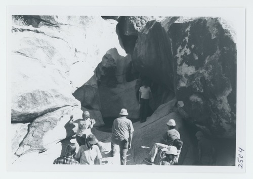 Black and white image of conducted walk in Indian Cove and Rattlesnake Canyon