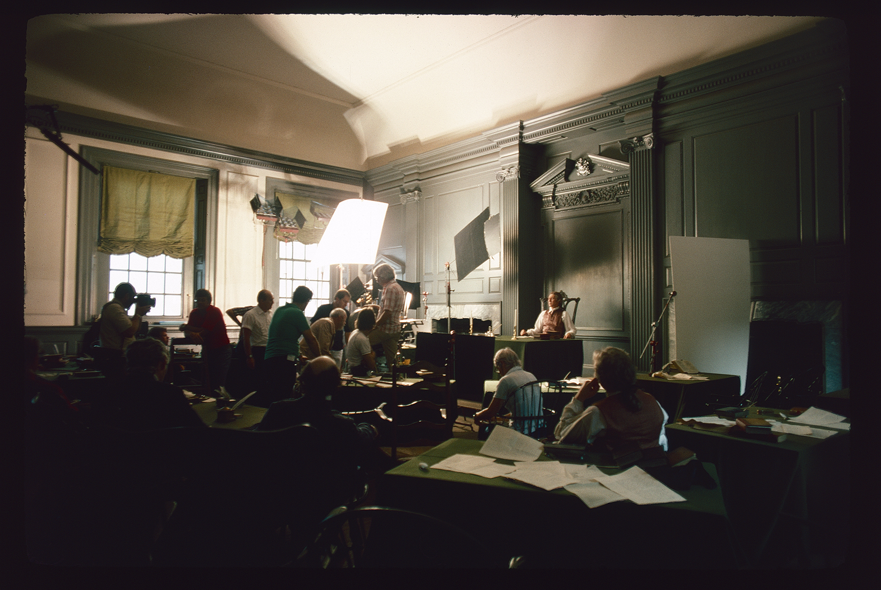 Independence Hall. Interior. 1st floor, Assembly Room. Looking northeast. Making of "Independence" John Huston Visitor Center Film.