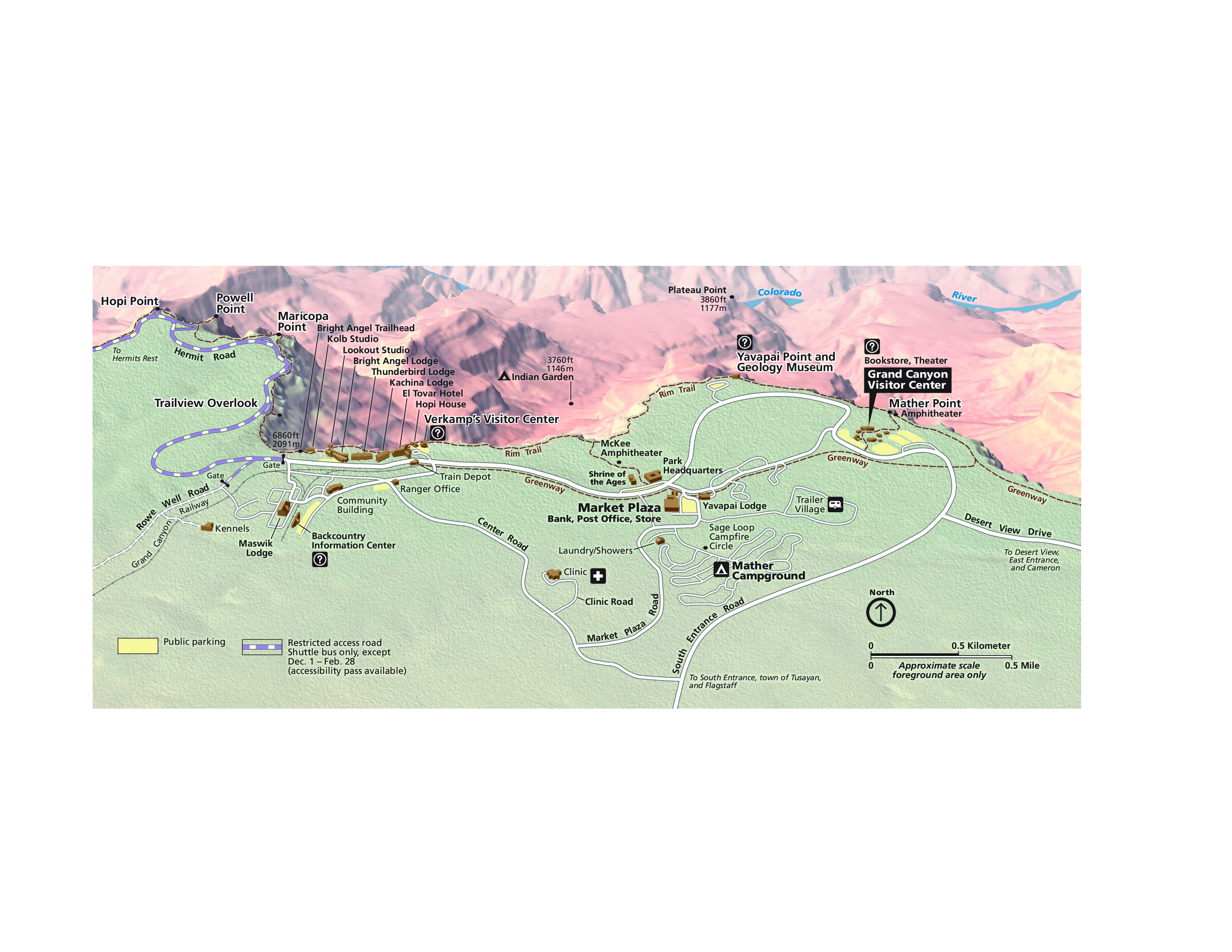 Grand Canyon National Park South Rim Grand Canyon Village Detail Map