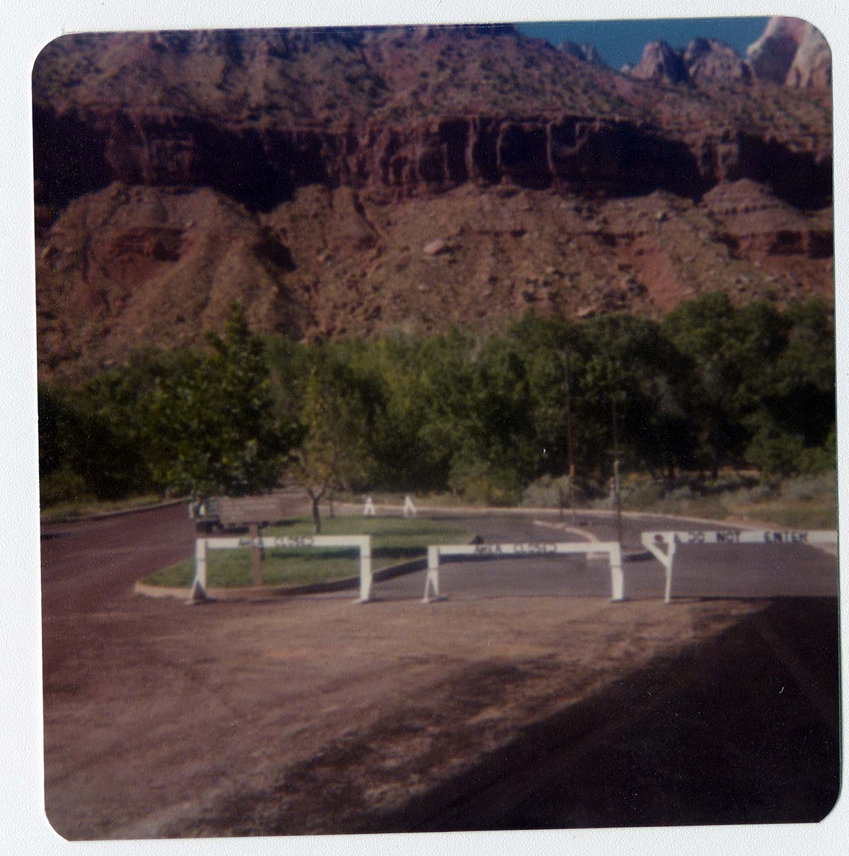 Road barriers in place during the construction of the sanitary dump in the Watchman Campground area.