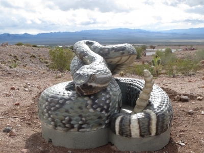 Giant concrete rattlesnake in Bootleg Canyon by the RMLT