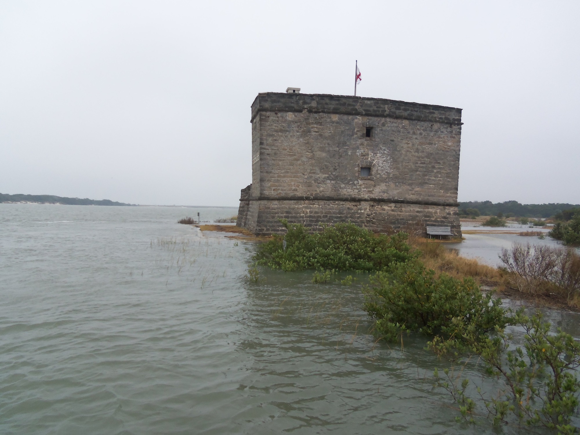 Survey of the high tide at Fort Matanzas and surrounding areas. Tides cover most walking surfaces