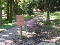 Brown trail sign with the words 
