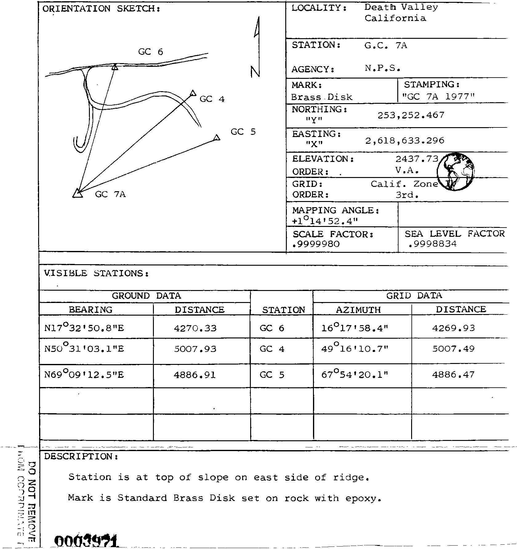 00003971 Survey Monumentation Sketch