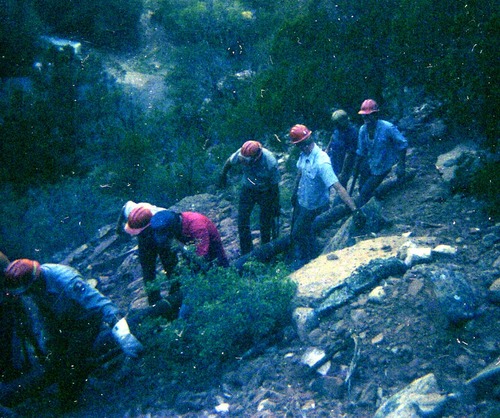 The Temple of Sinawava spring project - scaffolding construction and use.