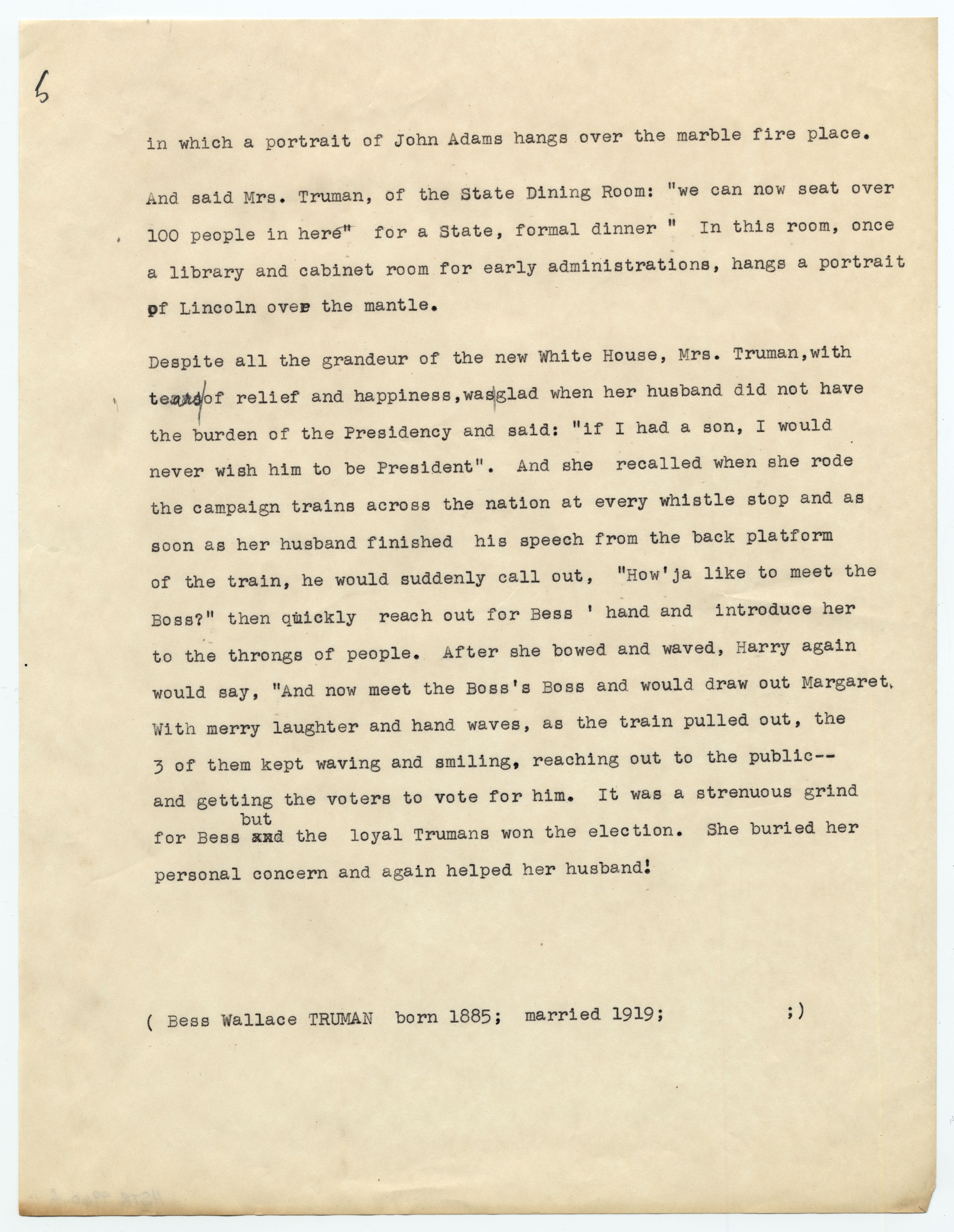 The sketch is typed on six pages, some of different colors.