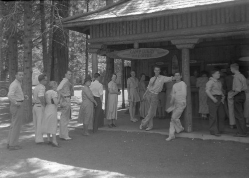Lineup at Camp curry Post Office for first covers.