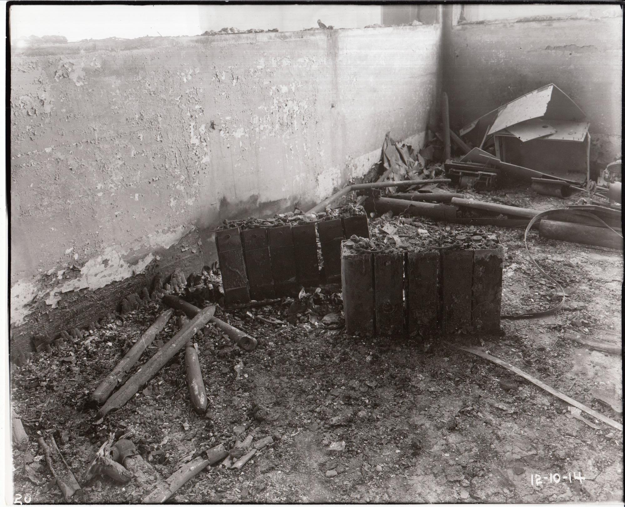 Burned storage batteries in Building 25.